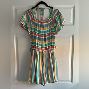 Rainbow striped short sleeve romper